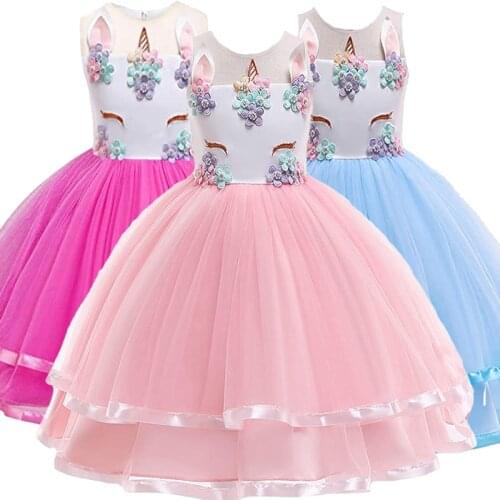 Girls Unicorn Dress Boutique Clothing Princess Dress Kids Childrens Ball gown Birthday Party Vestidos Rapunzel