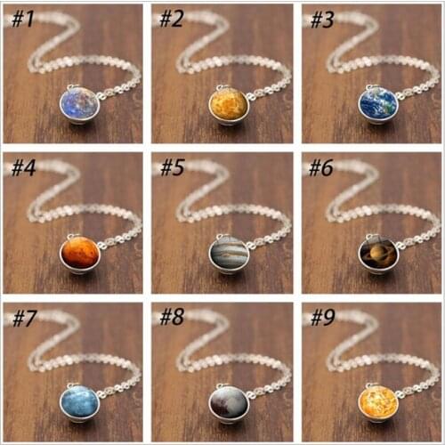 3D Glass Beads Pendant Necklace Fashion Universe Planet Theme Nebula Galaxy Double Sided Jewelry Handmade Trinket Party Accessor