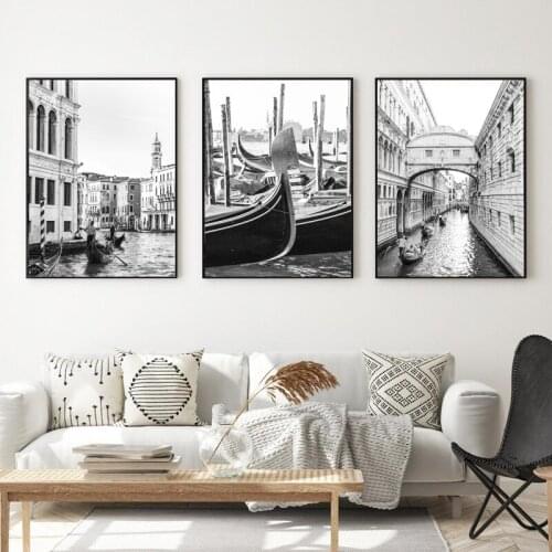 Black White Venice Street Architecture Photography Posters Italy Wall Art Canvas Painting Prints Travel Poster Living Room Decor