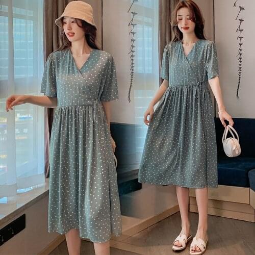 Pregnancy Dress Summer Maternity Dresses Round Dot Pregnant Womens Loose Outwear Elegant Mesh Fairy Pregnancy Clothes