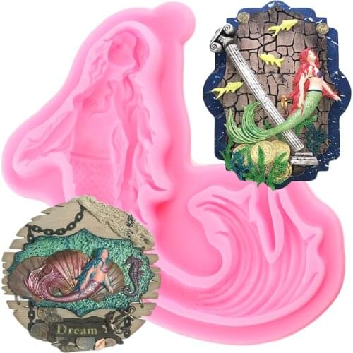 Swimming Mermaid Silicone Molds Cake Border Fondant Cake Decorating Tools Cupcake Topper Candy Clay Chocolate Gumpaste Moulds