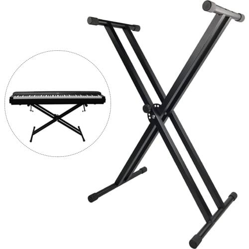 X-Style Piano Keyboard Stand Adjustable and Portable Heavy Duty Music Stand with Anchoring Strap Black