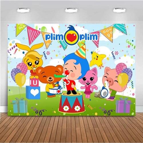 Custom Plim Backdrop Kids Birthday Party Photography Cartoon Pig Bear Photo Background Rainbow Vinyl Decoration Props Banner