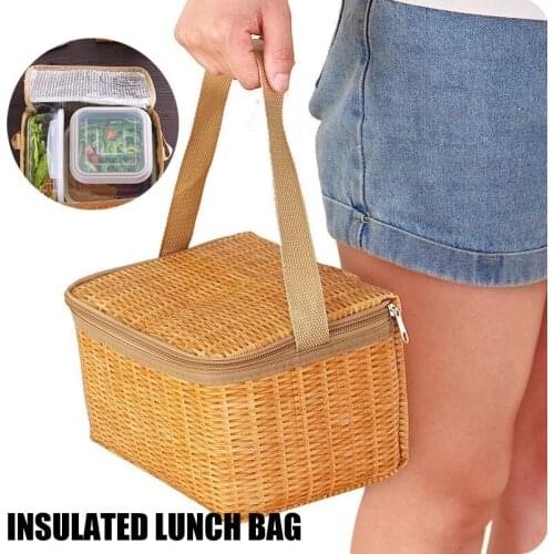 Hot Portable Insulated Lunch Bags Rattan Print Tote for School Office Beach Picnic Camping Food Storage Boxes ланч бокс сумка