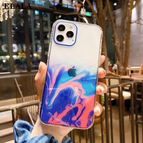 Clear Watercolor Phone Case for iPhone 12 11 Pro Max XR XS SE 2020 7 8 Plus Coque Dream Glitter Colorful IMD Plating Back Cover