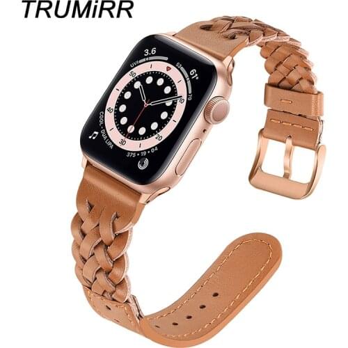 Braided Leather Band for iWatch Apple Watch SE Series 6 5 4 3 2 1 38mm 40mm 42mm 44mm Women Strap Stainles Steel Clasp Watchband