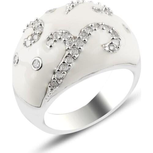 Silver 925 Sterling Enamel & Zircon Crystal Ring