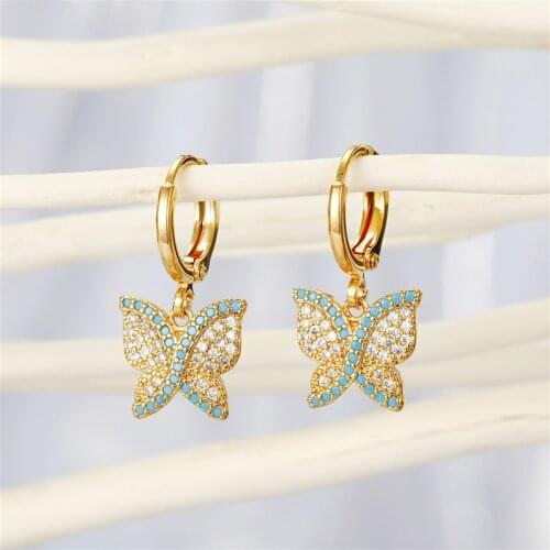 1Pair Minimalist Chic Rhinestone Butterfly Hoop Earrings For Women Cute Gold MetalZircon Mini Small Stud Earrings Jewelry
