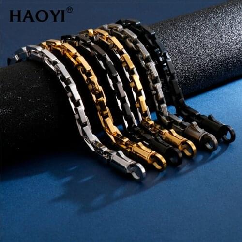 8mm Wide Men Chunky Chain Bracelet Fashion Personality Thick Rectangular Link Bracelet Stainless Steel For Hip Hop Men Jewelry