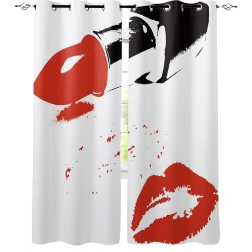 Red Lipstick Cosmetic Lips White Blackout Curtains For Living Room Bedroom Printed Window Treatment Drapes Home Decor