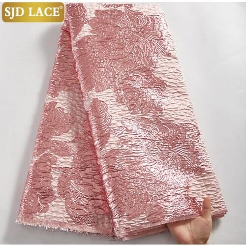SJD LACE Pink African Brocade Tissue Lace Fabric Gilding Jacquard Embroidery French Lace Fabric Mesh For Wedding Party Sew A2504