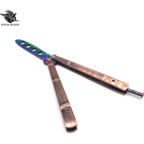 Bamboo Handle Practice Butterfly Knife Blunt Blade Best Balisong Under 50 Antique Original Design Trainer for Beginners