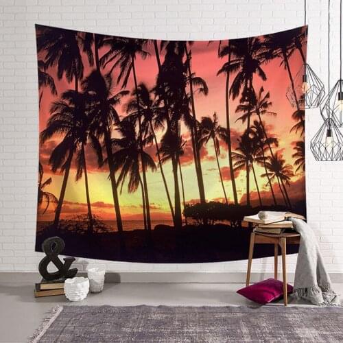 Tropical Palm Tree Leaves Tapestry Wall Hanging Seaside Sunset Landscape Tapestries Yoga Towel/Mat Bohemian Wall Art Decorat