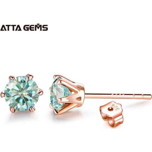 Colored Moissanite Stud Earrings 1ct D Color Ideal Cut Lab Created Diamond 18K Rose Gold Plated Earrings for Women with GRA