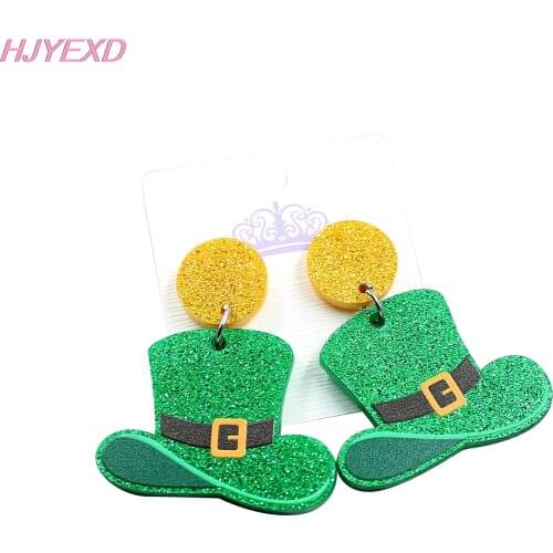 1pair)HP108- Hat St Patricks Stud Earrings Leprechaun Earrings Glitter Acrylic Earrings