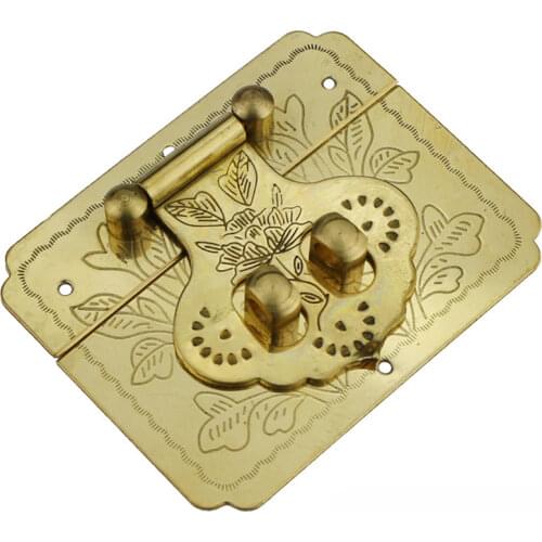 1Pc 65MM Antique Lock Hasp Brass Wooden Jewelry Box Hasp Buckle, Household Furniture Door Lock Hasp Hinge Hardware Accessories