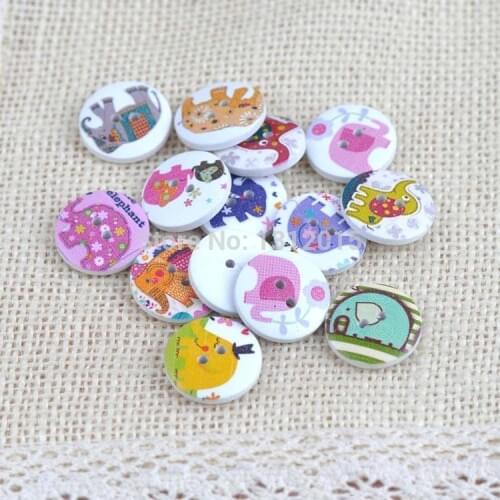 100Pcs Mixed 2 Holes Elephant painted Round Pattern Wooden Buttons Sewing Scrapbooking 20mm DIY Accessories Button YF5410-23