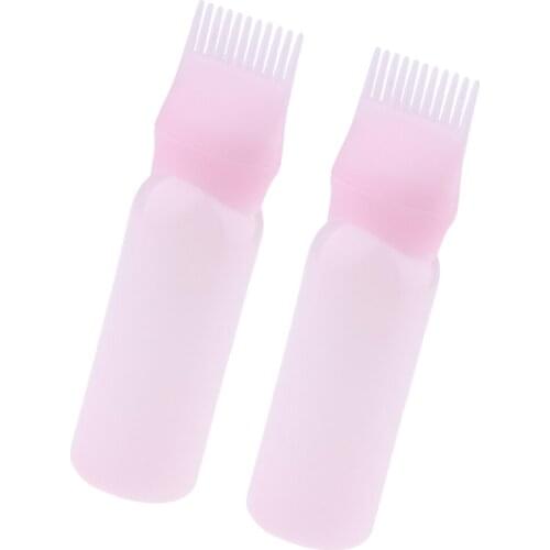 2pcs Pink Empty Plastic Hair Dye Applicator Dispensing Brush Salon Coloring Bottles Comb 60ml