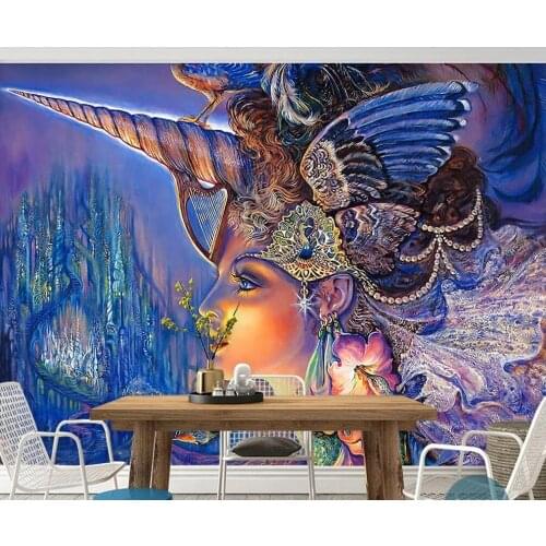 Custom 3D mural wallpaper unicorn goddess European mythology magic color fairy tale painted background wall