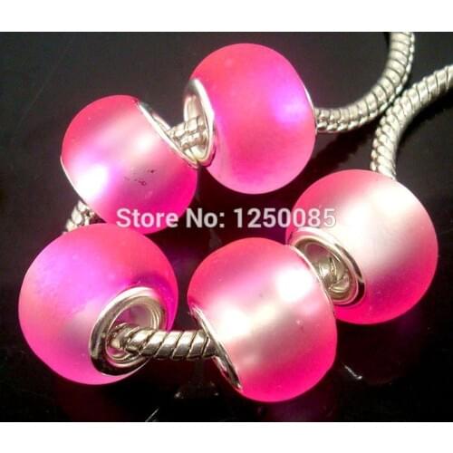 50Pcs Hot Pink Fashion tow-Tone Matting European Lampwork Glass Beads Fit European Bracelet & Necklace LGB267-3