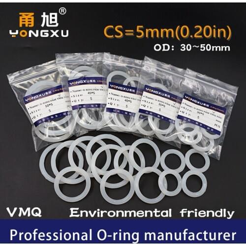 2PCS/lot White Silicon O-ring Silicone/VMQ CS5mm Thickness OD30/35/40/45/50*5mm O ring Seal Rubber Rings Silicone Gasket Washer