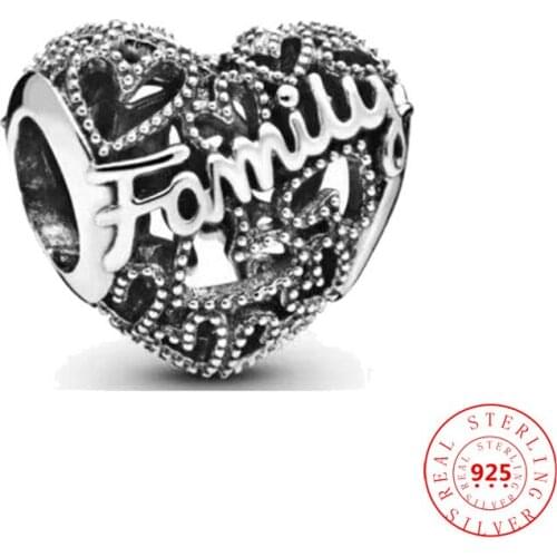925 Sterling Silver Hollow Family Heart Charm Beads Fit Original Pandora Bracelet Bangle DIY Women Authentic Jewelry Accessories