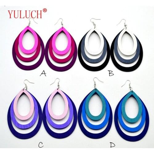 Three Gradient Drops Handmade Wooden Personality Woman Fashion Jewelry Accessories Earrings Gift