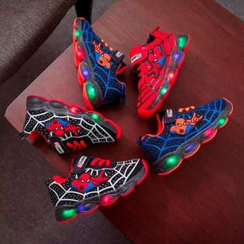 Spiderman LED Light Kids' Shoes Boys' and girls' Light Kids' light baby sports shoes mesh sports boys' and girls LED light shoes