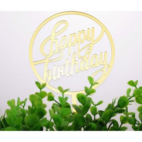 Cake Toppers Flags Happy Birthday Kids Gold Silver Acrylic Cupcake Topper Wedding Bride Party Baby Shower Baking DIY Decor Xmas