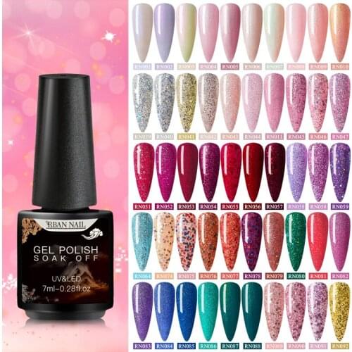 RBAN NAIL 7ml Glitter UV Gel Nail Polish Nude Color Series LED Nail Gel Shine Shimmer Manicure Soak Off Nail Art Sequins Varnish