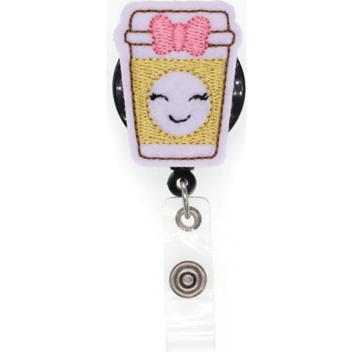 Hot Sale Cute Drink Food Retractable Felt ID Badge Holder Reel