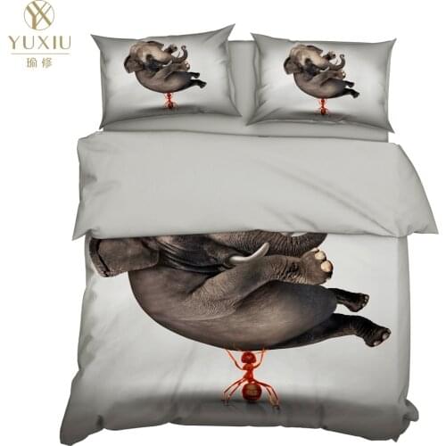 YuXiu 3D Printing Animal Elephant Ant Duvet Covers 3Pcs Sets Bedding Set Bed Linen Quilt Cover King Queen Full Twin Single