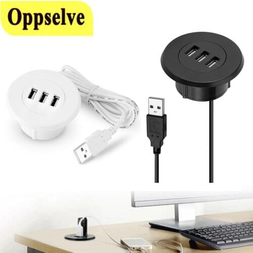 USB 2.0 HUB Extender Mini Splitter Box 5cm Grommet Hole In-Desk Mounting 3 Ports Adapter for Laptop Tablet Macbook Mobile Phone
