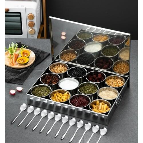 Stainless Steel Seasoning Box Creative Seasoning Jar 4/6/8/9/10/12 Grid Optional With Lid Spoon Hotel Kitchen Spice Box ZA338