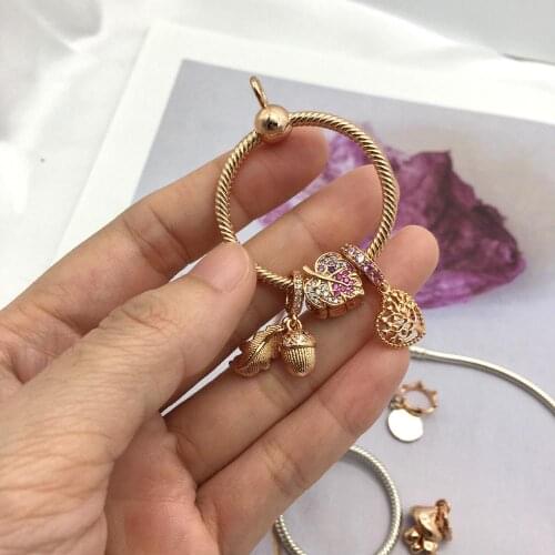 2019 Autumn New Sterling Silver S925 Rose Gold Moments O Pendant Diy With Pink Love Leaves Acorns And Leaves Hanging Beads