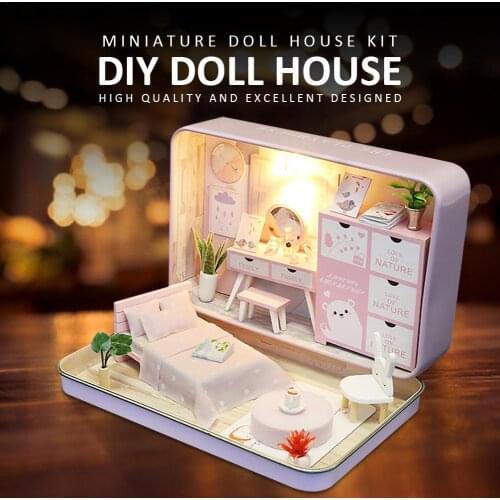 DIY Doll House Miniature DollHouse Kit Toy DIY Wooden Miniature Dollhouse Kit With Furniture LED Light Kids Birthday Gifts