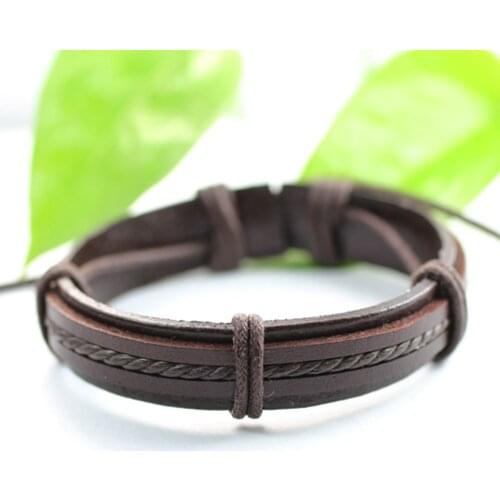 6Pcs/set Handmade Multilayer Woven Brown Leather Men Bracelets Bangles Vintage Casual Mens Female Jewelry Accessories DX33