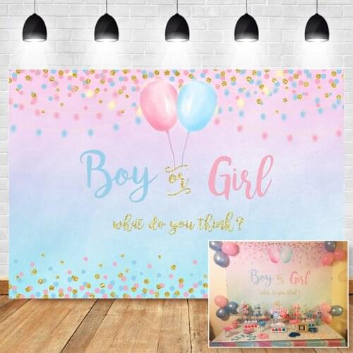 NeoBack Boy or Girl Gender Reveal Backdrop Blue Pink Dots Balloon Photography Background Baby Shower Party Banner Backdrops