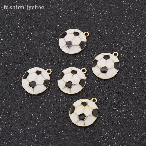 Fashion lychee 5pcs Enamel Soccer Baseball Round Shape Pendant For Necklace Keychain DIY Jewelry Making Accessories