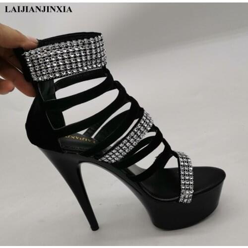 LAIJIANJINXIA New sexy Sandlas 15 cm high heels, sequined platform pole dance/performance/star/banquet wedding dancing shoes