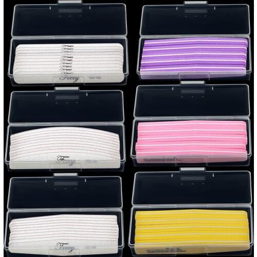 10Pcs Nail Files Buffer with Storage Box 100/180 Double Side Grit Manicure File Strong Boat Sandpaper Buffing Sand Nail Art Tool