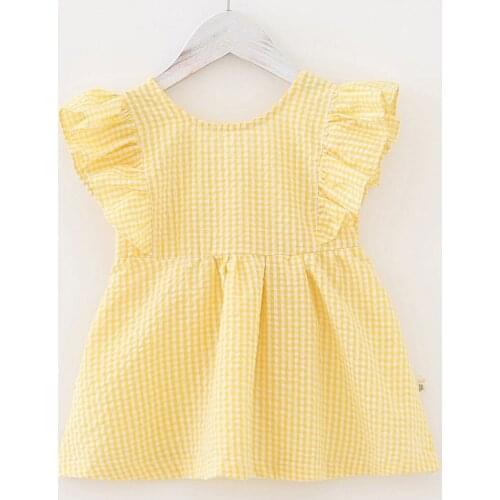 Halilo Baby Girl Dress Summer 2020 Plaid Flare Sleeve Thanksgiving Children Clothing Princess Costume Backless Girls Dresses