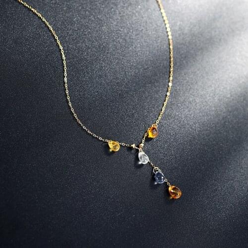 DMBS308 Yellow 18K Gold Sapphire Pendant Color Sapphire Handmade Necklace Female Clavicle Chain