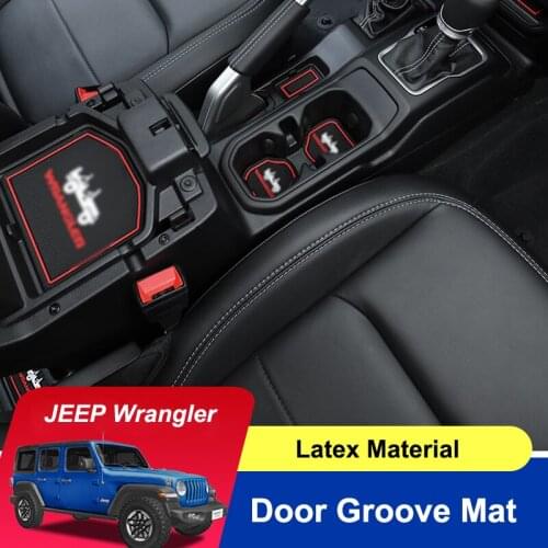 QHCP Car Gate Slot Mat Non-Slip Latex Door Pad Groove Mats Protection Red Blue White For Jeep Wrangler 2018 Interior Accessories