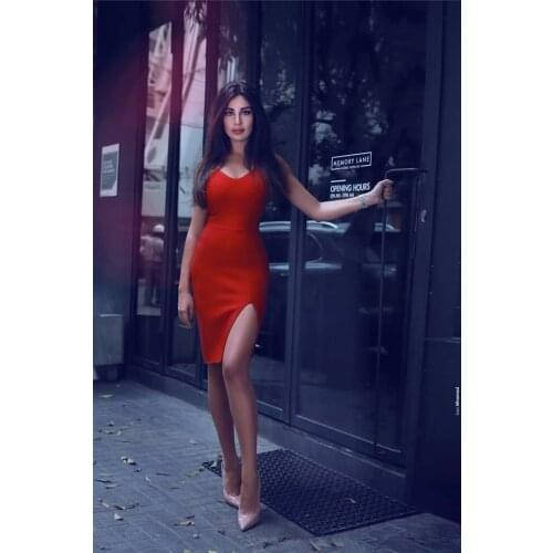 Sexy Short Red Cocktail Dresses Side Split Cheap Party Dress Spaghetti Straps Newest 2020 Special Occasion Gowns