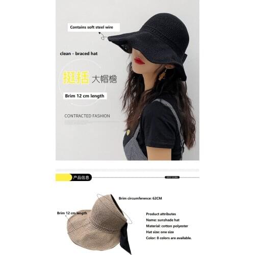 Original Web celebrity holiday bowknot straw hat, Fashion women trendy sun block big eaves hat, beach beach Bucket Hats