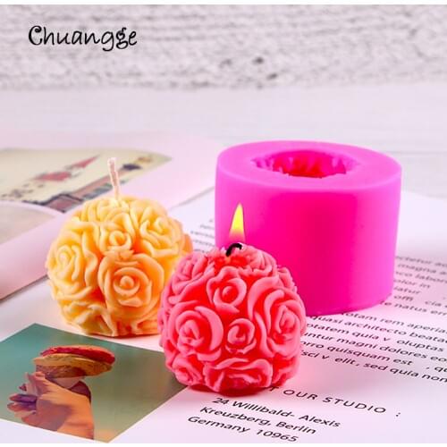 CHUANGGE Handmade Candles DIY Silicone Mold 3D Rose Ball Aromatherapy Wax Gypsum Mould Form Candles Making Supplies