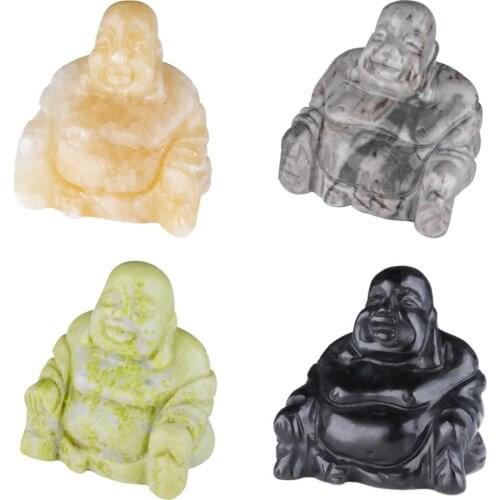 TUMBEELLUWA 1.5''Healing Gem Stone Laughing Buddha Statue Figurine,Hand Carved Amulet Pocket Stone for Feng Shui Home Decoration
