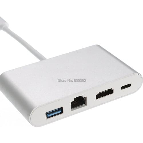 4 in 1 USB-C Hub Adapter USB 3.1 Type C to HDMI 4K + Gigabit Ethernet RJ45 Port + USB 3.0 USB 3.1 Converter for MacBook Laptop