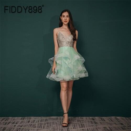 Evening Gowns V Neck Chiffon New Elegant Sleeveless Beaded Party Dress Luxury Dress Gown For Women Robe A-line Knee Length